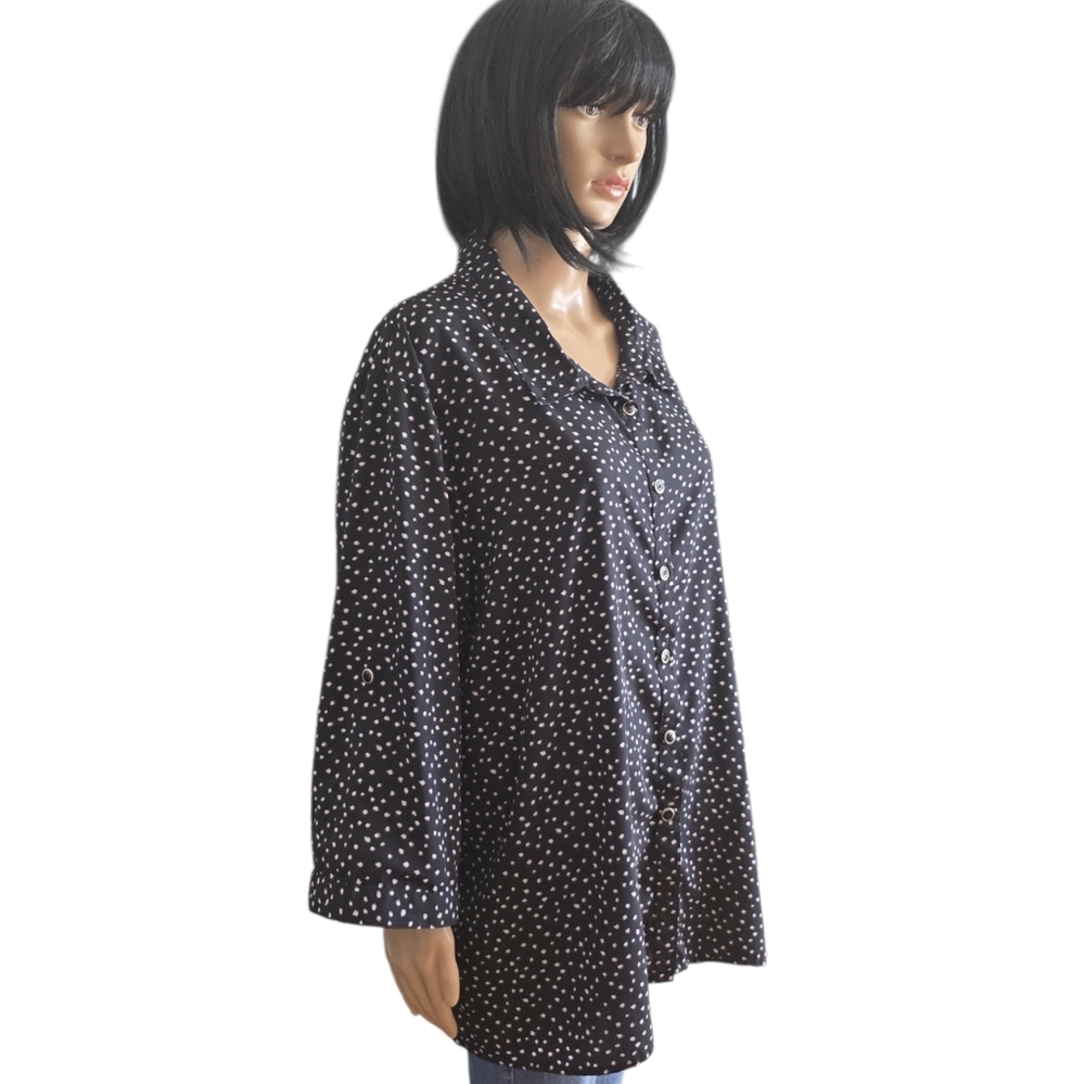 Claire France Black With White Dot Button Shirt With Ajustable Sleeve, Size 24 - Picture 4 of 13